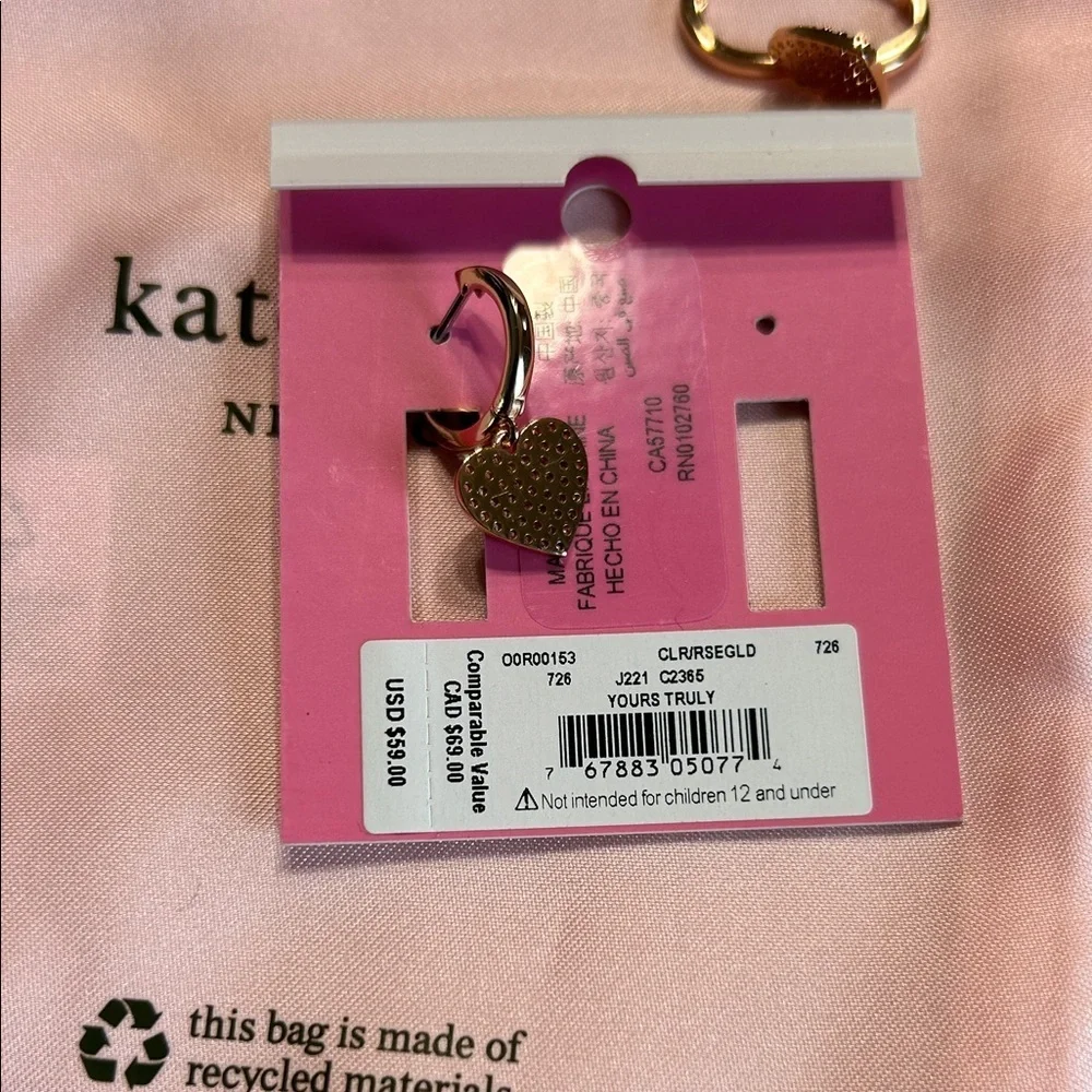 Kate Spade Rose Gold Heart Earrings